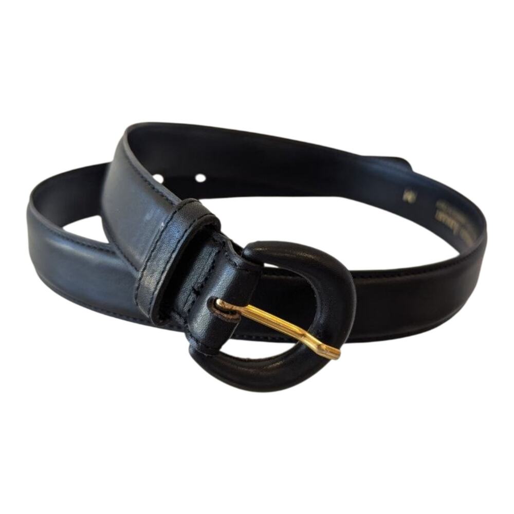 Giorgio Armani Vintage Black Leather Belt Gold Buckle Size M 36" Made Italy